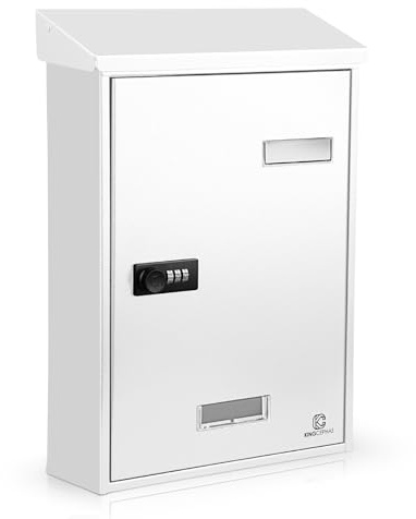 KINGCEPHAS Wall-Mounted Mailbox with Combination Lock,Suggestion Box, Square & Upright Capacity, Waterproof Postbox, High Rust Resistance Letterbox, Mailboxes for Outside (White)