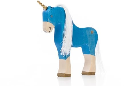 Lilu® Einhorn Hengst mit leuchtendem Herz, Mähne und Schweif, Fabelwelt Holztiere handbemalt, Holzspielzeug aus FSC®-Holz, EN71 und DEKRA Zertifiziert Spielfigur für Kinder - 17cm x 16,3cm x 2,8cm