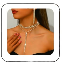 Fashband Strass-Halsketten-Sets, mehrreihige Halskette, Kristall-Halsketten, Hochzeitsaccessoires für Damen (Gold)