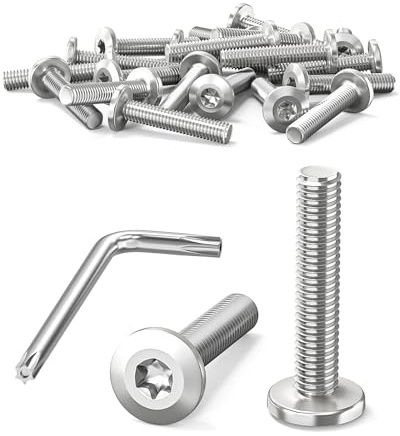 Wavanta M4-Schrauben, 20 Stück Flachkopf-Torx-Schrauben, M4 x 20 mm, Edelstahl A2 304, M4 Gewindeschraube, Edelstahlschrauben, Vollgewinde mit Torx-Schlüssel