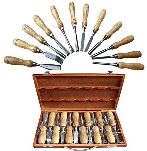 CLLBANT Set di scalpelli Professionali per Intaglio del Legno - 12 Pezzi di Utensili affilati per la Lavorazione del Legno con Custodia per Il Trasporto - Ottimi per Principianti, Utensili manuali