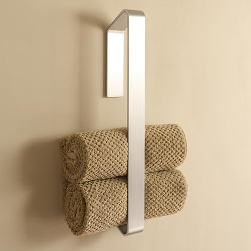 Design Hambourg | Porte-Serviettes sans perçage Salle de Bain | Support adhésif Mural pour Serviette invités | Porte torchon Cuisine | Design Moderne et Minimaliste | Gris argenté
