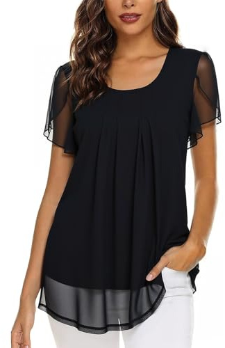 Genfien Camiseta Manga Corta Mujer Verano Camisa Mujer Cuello Redondo Blusa Suelta Estampadas Casual Gasa Shirt con Forro