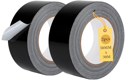 Supaway 2 Rouleaux de Ruban Adhésif Noir 50 mm x 30 m, Ruban de Réparation Tissé, Résistant à l'Eau, Multi-Usage pour Intérieur et Extérieur, Haute Résistance pour Réparations et Bricolage