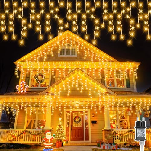 Gcstnn Eisregen Lichterkette Außen, 20M 480er LEDs Warmweiß Lichterketten Eisregen Weihnachtsbeleuchtung Strom mit Timer,Wasserdicht für Balkon Dachrinne Haus Fenster Weihnachtsdeko Aussen Innen
