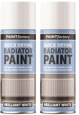 2 Pack Quick Drying Radiator Paint Spray White Brilliant 400ML - All Purpose Spray Paint Aerosol - Heat Resistant Enamel Coating with Non-Yellowing Smooth Finish