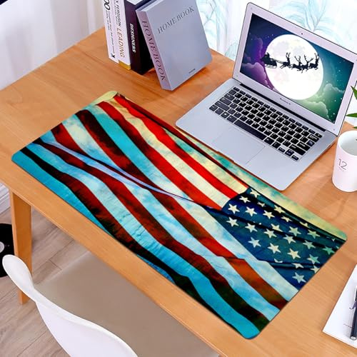 KDWJS Gaming Mouse Pad Mouse Mat - 35.5 x 16 in - XXL mousepad - Table mat large size - improved precision and speed - American Flag,American Flag in The Wind on Flagpole Memorial Patriot History Ima