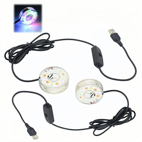 LED Aquarien Unterwasser Licht, 2 Stück IP68 Wasserdichtes Buntes USB Aquarienlicht mit Festen Saugnäpfen, Poolbeleuchtung Unterwasserlicht für Aquarien Dekoration