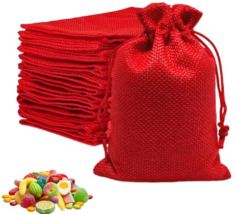 LAKPYN 30 Stück 7 * 9 cm Geschenk Hochzeit Säckchen,Beutel Mit Kordelzug,Geschenktüten Für Hochzeit Oder Fest Party rot