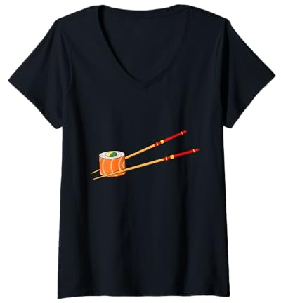 Mujer Rollo de Sushi y Palillos Camiseta Cuello V