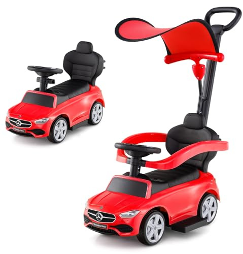 COSTWAY Mercedes-Benz Rutschauto, 3-in-1 Rutschfahrzeug mit Schiebegriff, Stauraum & Lenkschieber, Schiebauto mit Hupe & Sound, Rutscher Auto für Kinder ab 1 Jahr (Rot)