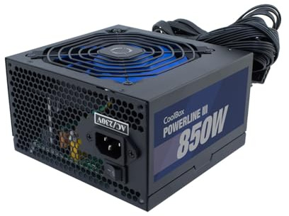 CoolBox Powerline3 850, Fuente de Alimentación PC 850W, ATX, 85% Eficiencia, Ventilador Ultra-silencioso 12cm, Tecnologías SMD y DC-DC, Filtro emi, Cables Planos Largos, Negro