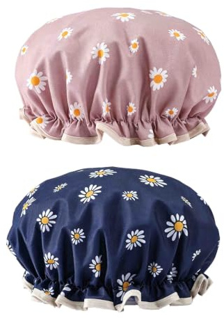 Bath Caps Elastic Band Waterproof Shower Caps With Ruffled Edge Covering Ears Keeping Hair Dry Kitchen Oil-proof Cap for Girls and Women (chrysanthemum)