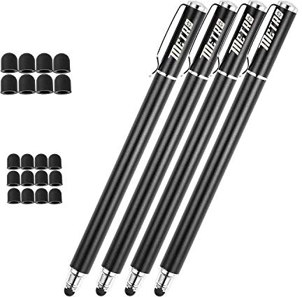 METRO Eingabestift Smartphone Touchstift Touch Pen 4 Stücke 2 in 1 Premium Stift Stylus mit 20 X Ersatzspitzen für Iphone Ipad Samsung Galaxy Handy und Tablets (4*Schwarz)