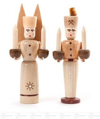 Rudolphs Schatzkiste Engel & Bergmann Miniatur Engel und Bergmann, Natur Höhe ca 8 cm NEU Erzgebirge Weihnachtsfigur Holzfigur