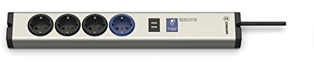 EHMANN 0616x0a048001 Master/Slave PRO Aluminium Steckdosenleiste, 4-Fach (1 Master, 3 Slaves), 1x USB-Slave, einstellbare Schaltschwelle 7-100 Watt, 1,5 m Zuleitung