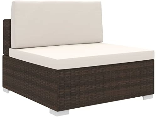vidaXL Mittelsofa mit Auflagen 1 STK. Gartenmöbel Sofa Gartensofa Rattansofa Rattanmöbel Lounge Poly Rattan Braun Stahlrahmen 70x70x52,5cm