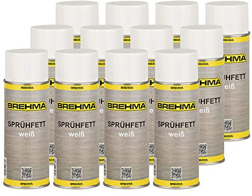 12x BREHMA Weisses Sprühfett mit PTFE -50°C bis +170°C, Schmierfett, Schmiermittel