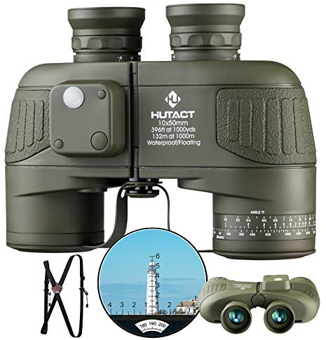 HUTACT Fernglas Erwachsene 10x50 mit Entfernungsmesser und Beleuchtetem Kompass, für dDe Sicht Bei Niedrigem Licht, Vogelbeobachtung, Safari