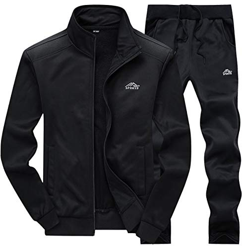 LBL Men's Casual Warm Tracksuit Set Long Sleeve Full-Zip Athletic Jogging Sweat Suits Black M