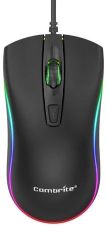 Combrite M42 USB Wired Optical Mouse With Comfort Rubber Scroll Wheel & RGB Colourful LED, Adjustable DPI, For PC And Laptops, Windows, Mac OS, Linux Plug And Play - Black (M42)