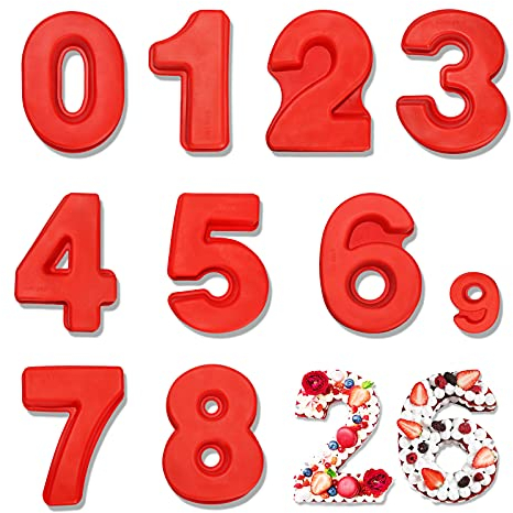 ANSTEEP 9-teilige 25cm Große Silikon Anzahl Kuchenform Backformen, Zahlen Kuchenformen für Geburtstag, Hochzeit, Party Dekoration