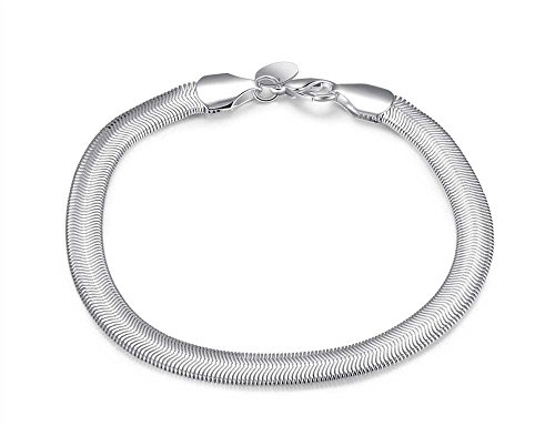 ZDIFDIC Pulsera Plana De Plata 925 Con Hueso De Serpiente De 6 Mm, Pulsera De Eslabones De Cadena De Espiga De 8 Pulgadas, Para Mujeres Y Hombres, Simple Y Duradera