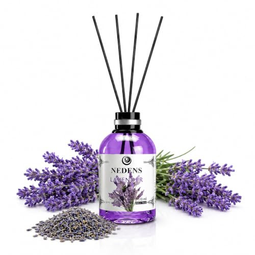 NEDENS Duftstäbchen Mikado 110 ml – Raumduft mit 4 Bambusstäbchen, langanhaltender Duft, dekorative Glasflasche, Intensität regulierbar, ideal für Wohnzimmer, Bad, Flur & Büro (Lavendel)