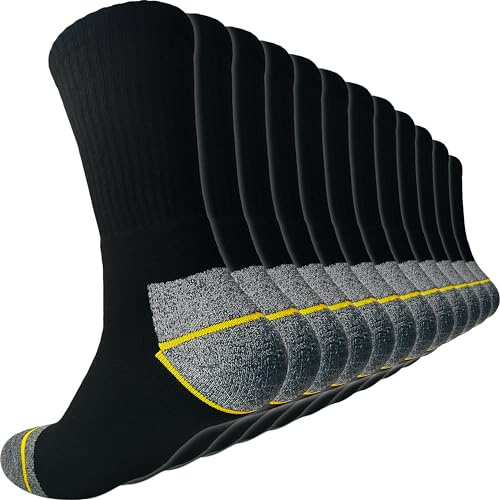 topline Calcetines trabajo hombre, Calcetines invierno, Calcetines termicos de Algodón y Reforzados (40-46, Negro (6 Pares)