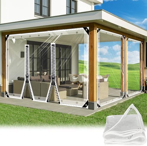 Transparente Plane mit ösen 2 * 2m Abdeckplane mit Reißverschluss 0.35mm Pflanzenschutz Regen-Vorhänge PVC Glas Klare wasserdichte Tarps Schutzplane Allzweckplane als Türvorhang Kunststoffplane