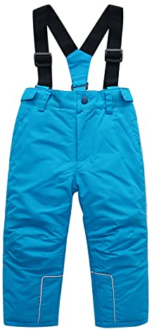 SEVEN BB Jungen Schneehosen mit Latz Draussen Winter Blau Ski-Hose Warm Trekkinghose Unisex Wanderhose Wasserdicht Skisalopette Wintersport Winddicht Snowboard Hose Outdoor Skihosen Gr.122 7 Jahre