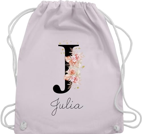 Turnbeutel Rucksack - Initialen - Buchstabe mit Name personalisiert I Anfangsbuchstabe I Initiale - Unisize - Pastell Rosa - sport tasche mädchen schule schulkind beutel buchstaben j stoffbeutel