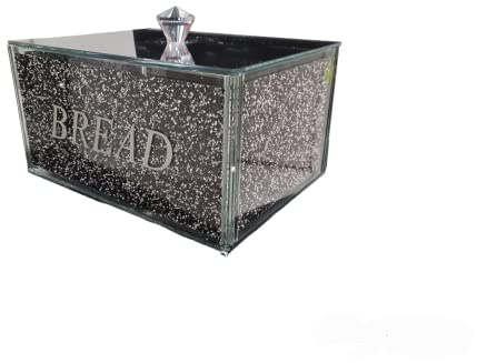 ESSENTIAL PRODUCTS - XL Crushed Diamond Crystal filled Mirrored Bread Bin Storage Kitchen Container, Sparkly Glitter | Box with Handle Lid | BLACK & SILVER Stylish & Attractive design