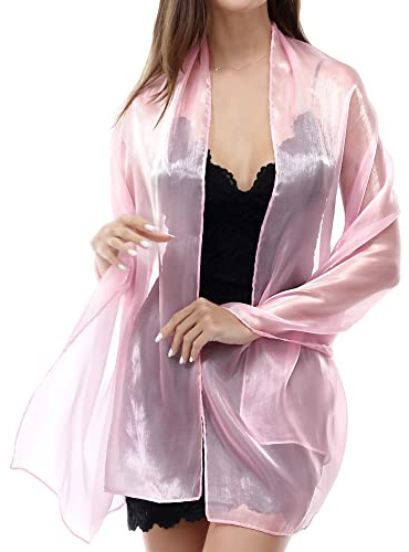 Ladiery sidenhalsdukar och sjalar för aftonklänningar kvinnor ren mjuk brudtärna bröllop sjal party organza stol, ROSA, 170 * 70 CM/67 * 28 INCH