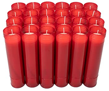 Caja 24 Velones Liturgicos Rojos Grandes 26,5x6cm Cera de Parafina Duración 8 Dias (GRANDE EXTRA ALTO, ROJO)