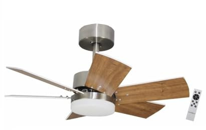 ARENAL DC - Ventilador de techo con motor DC, mando a distancia, 75cm Ø, 6 aspas, Roble oscuro/Roble Claro, luz, chasis níquel