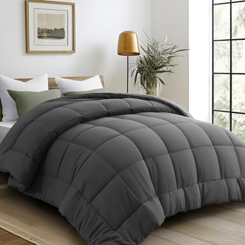 DUANDUAN Couette 4 saisons en microfibre, 240 x 260 cm, gris foncé