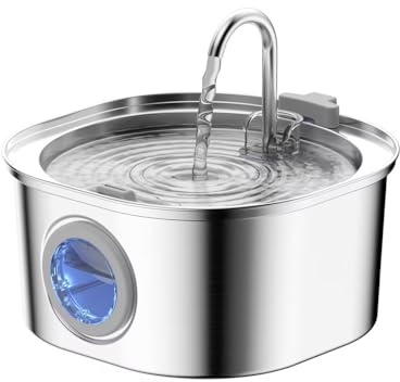 PEKTACO Cat Water Fountain Stainless Steel, 3.2L/108oz Cat Water Dispenser with Quiet Water Pump and Water-Level Window, Dishwasher Safe Pet Drinking Fountain for Cats Indoor with Replacement Filter | Cat water dispenser, dishwasher safe, with triple filtration, quiet pump, and visible water window for cats and small pets