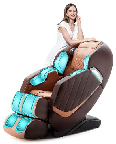 HealthRelife Poltrona massaggiante per tutto il corpo,sedia da massaggio intelligente Zero Gravity, mani robotiche 3D,con guida SL, poltrona relax,altoparlante Bluetooth, colore Marrone