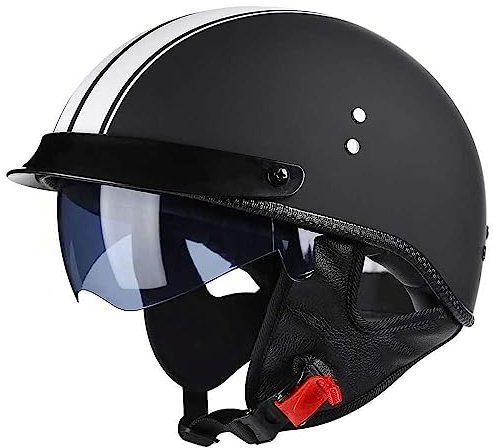 Motorrad Jethelm Mit Visier, Halbhelm Retro Motorradhelm, Für Bike Cruiser Chopper Moped Scooter Offenem Herren Und Damen Helm DOT/ECE-Zertifizierung