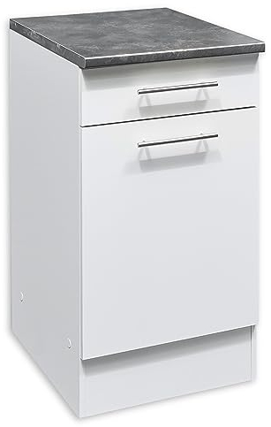Stella Trading Eddy Moderner Küchenunterschrank in Weiß matt, Metallic Grau - Geräumiger Unterschrank Küche mit viel Stauraum - 50 x 90 x 60 cm (B/H/T)