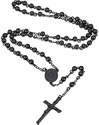 Supcare Rosenkranz Katholische Halskette Damen Gebetskette Christlich Edelstahl Rosary Jesus Kreuzkette Religiöse Kruzifix Anhänger Charm Cross Necklace Modeschmuck für Herren Frauen
