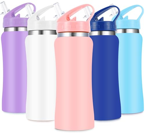 Borraccia termica per bambini in acciaio inox con cannuccia, 350 ml, piccola, per la scuola, riutilizzabile, in metallo, a prova di perdite, mantiene le bevande calde e fredde, per ragazzi, ragazze,