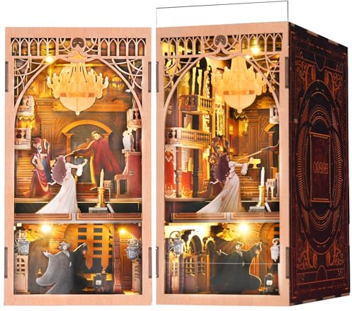 MiniCity Book Nook, miniatyr dockhus Book Nook kit, 3D-träpussel, bokstöd, bokhylla, infoga dekor med LED-ljus för ungdomar och vuxna (Phantom of The Opera)