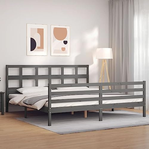 BUKSCYJS Palettenbett,Modernes GäStebett Massivholzbett Mit Kopfteil Grau 200x200 Cmgeeignet FüR Wohnzimmer, Schlafzimmer, Lounge, Balkon, Sofa, Wohnung, GäStezimmer