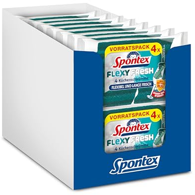 Spontex Flexy Fresh x4, der effiziente Reinigungsschwamm mit antibakteriellem Schutz, flexibel, Lange frisch, kratzfrei, 14 x 4 Stück