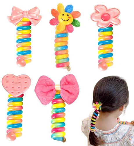 Diademas de Alambre Telefónico,5 piezas de bobinas elásticas para el cabello espiral Coloridas diademas de alambre telefónico para niños bandas de cabello para niños