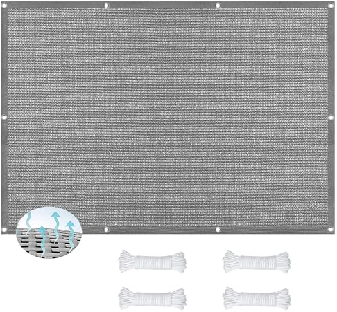 Sonnensegel Balkon Sichtschutz mit Ösen 3.5 x 7 m Windschutz Atmungsaktiv Schattennetz Garten Sichtschutz Zaun mit Ösen Befestigungs Kit für Carport Pflanze Pergola Zaun Außen, Hellgrau