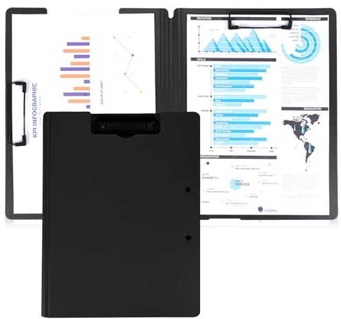 Agoer Klemmbrett DIN A4, Faltbar Klemmbrettmappe A4 - Beidseitige Verwendung Clipboard A4 Ordner, Leichten Klemmbretter mit Stifthalter für Schule/Industrie/Büro/Arzt (Schwarz)