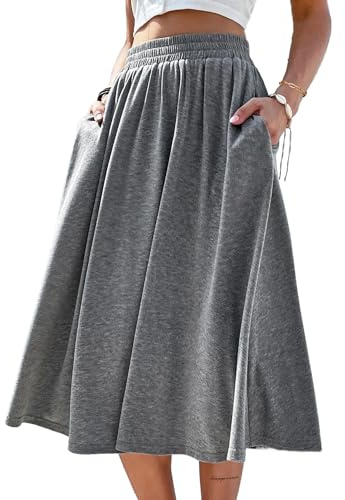 SOFIA'S CHOICE Women's High Elastic Waist Midi Skirt with Pocket A Line Swing Skirts Grey XX-Large